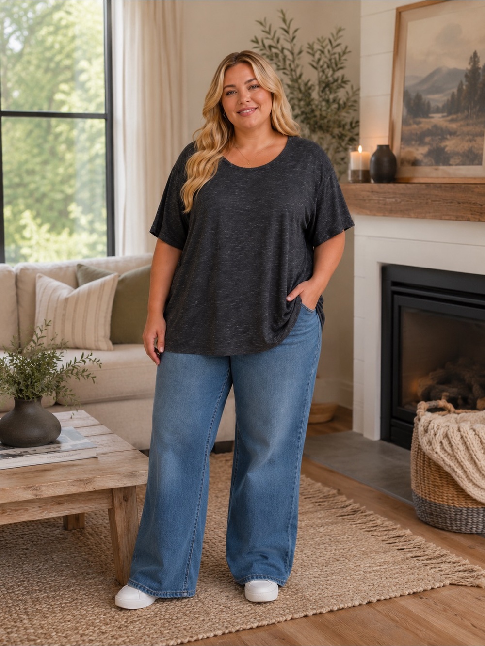 Old Navy Plus Size Charcoal Scoop Neck Short Sleeve Tee